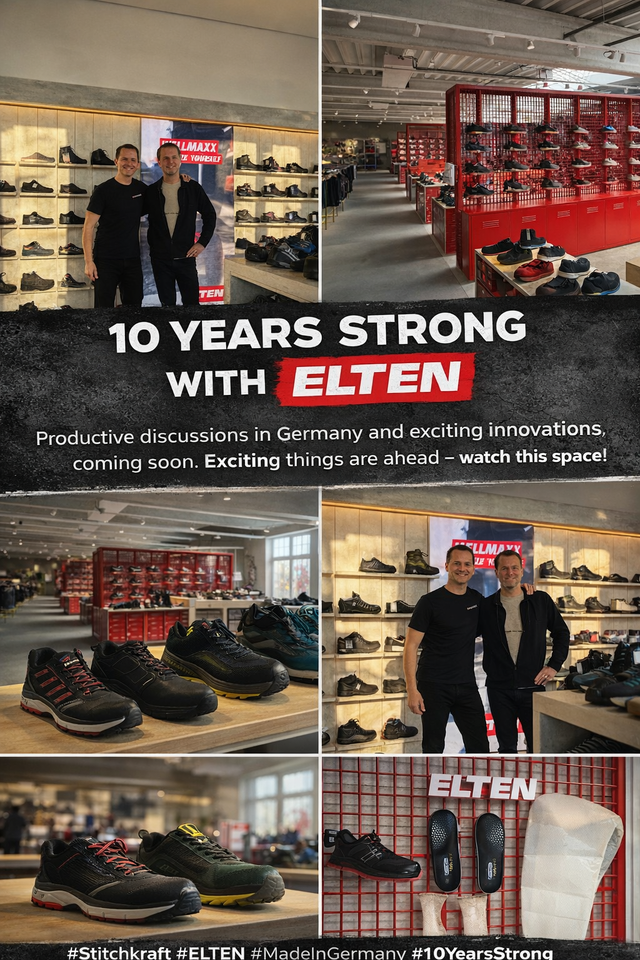 Stitchkraft visiting ELTEN in Germany to celebrate 10 years of partnership and explore new safety footwear innovations for Australia