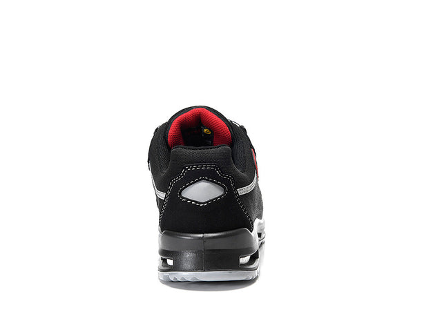 Rear view of the ELTEN Senex BOA ESD S3 work shoe, showing the heel counter, reflective safety inserts, and padded ankle collar.